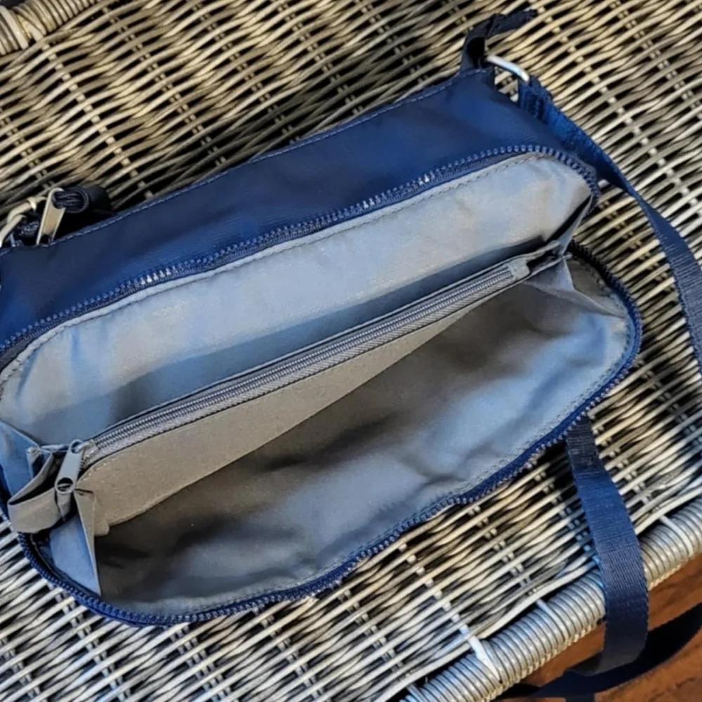 Crossbody Purse Multipocket Nylon Bag Blue Gray Lining